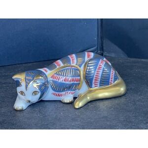 3" Porcelain Imari Gold Painted Red Blue Japanese Porcelain Cat FM Collectable